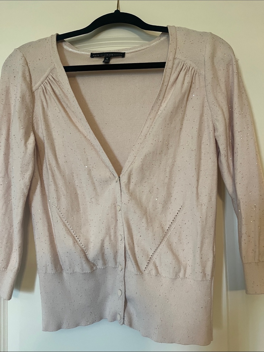 WHITE HOUSE BLACK MARKET WHBM Champagne Sparkle Button-Up Cardigan Size Medium M